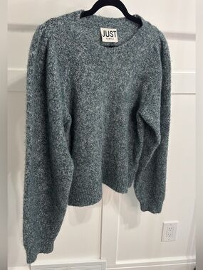 Just Female Heather Teal Crewneck Sweater - Soft Textured Cozy Knit Alpaca Wool